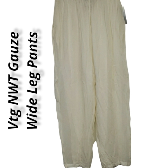 Amanda Smith Flowy Semi Sheer Crinkly Rayon Flowy Pants Ivory L With Tags - Picture 2 of 16